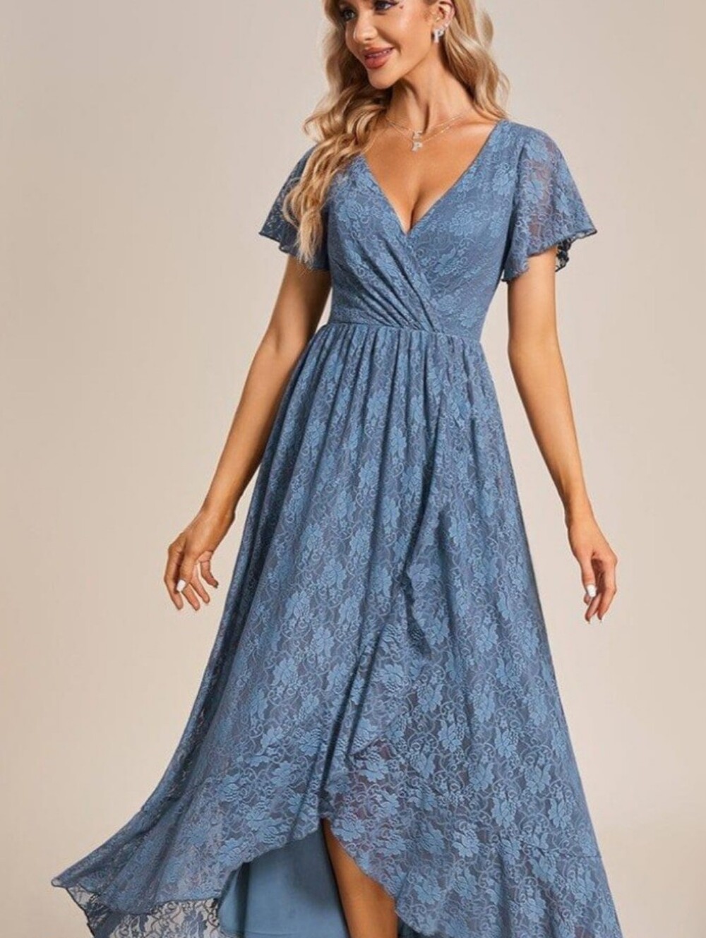 ever ELISE Pleated Short Sleeve Ruffled Lace Semi Formal Dress Sz. 6/med NWT